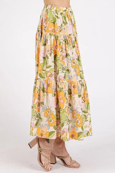 Flower Print Elastic Waist Skirt