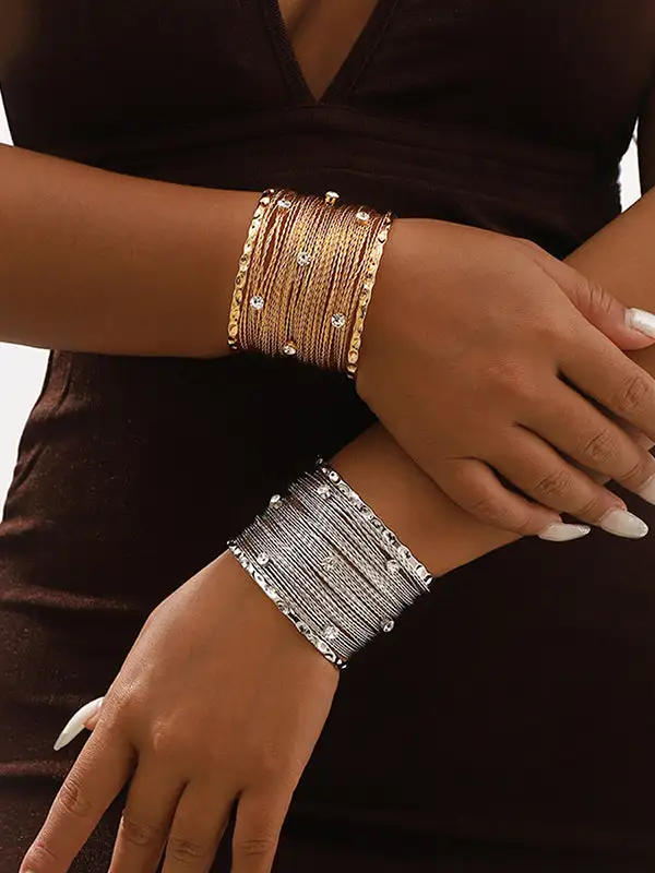 Rhinestone Geometric Alloy Vintage Bracelet And Ring Set