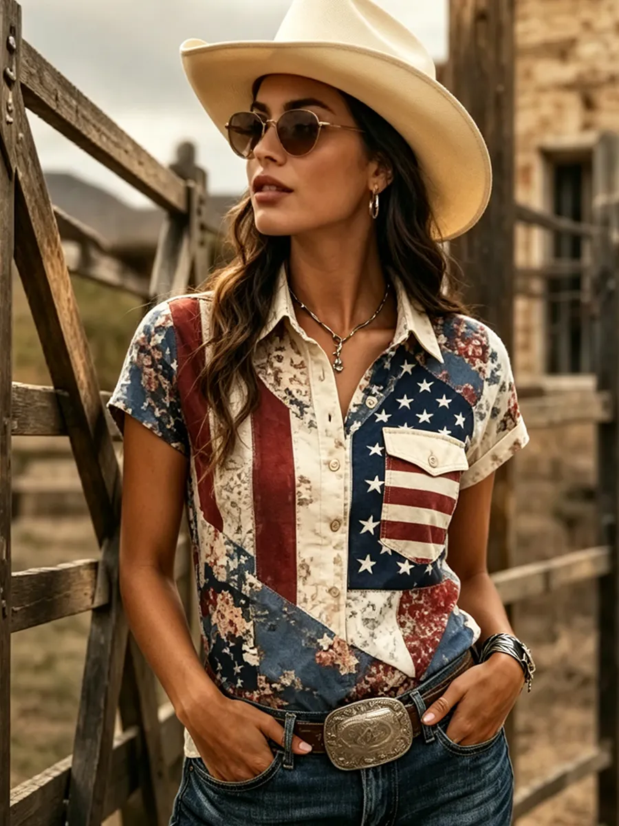 Ladies' Western Retro American Independence Day Style Shirt
