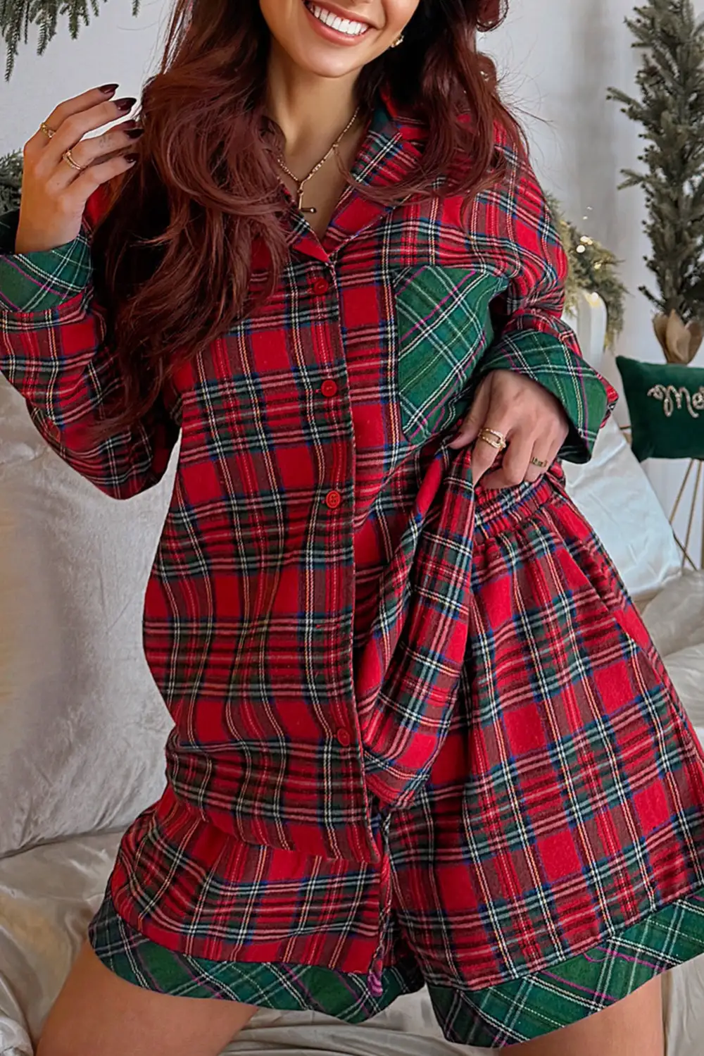 Soft Plaid Contrast Pajama Set