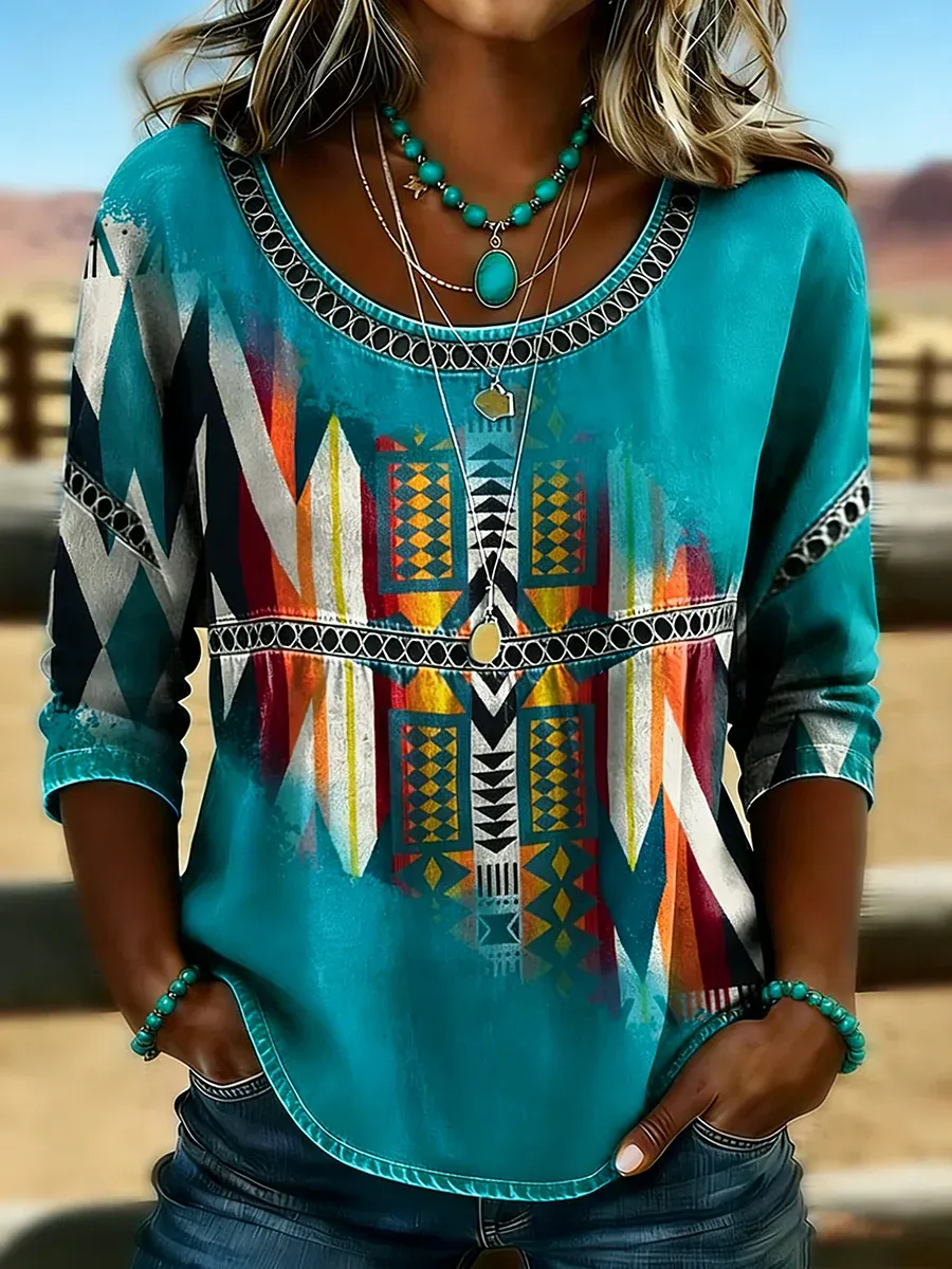Women's Retro Western Aztec Print Casual Top