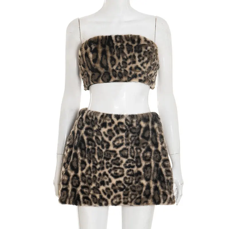 Leopard Print Detail Bandeau Two-Piece Set