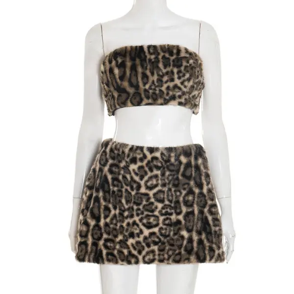 Leopard Print Detail Bandeau Two-Piece Set