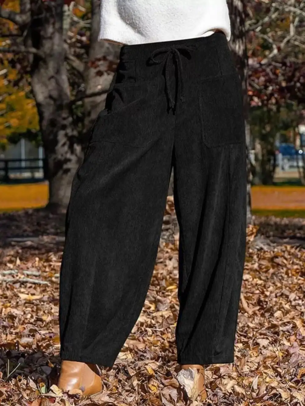 Casual Corduroy Wide Leg Pants with Pockets