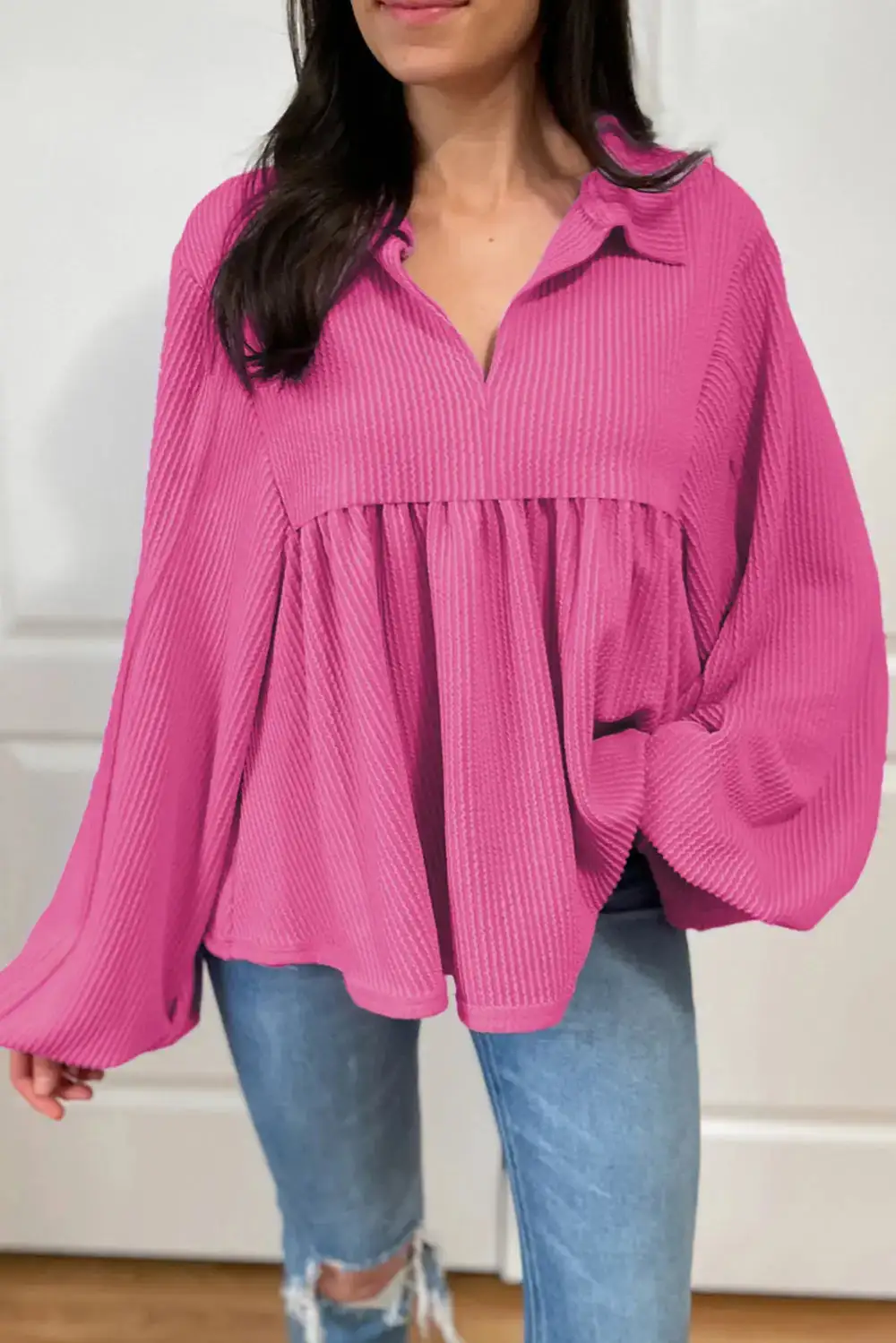 V-Neck Turn-down Collar Blouse