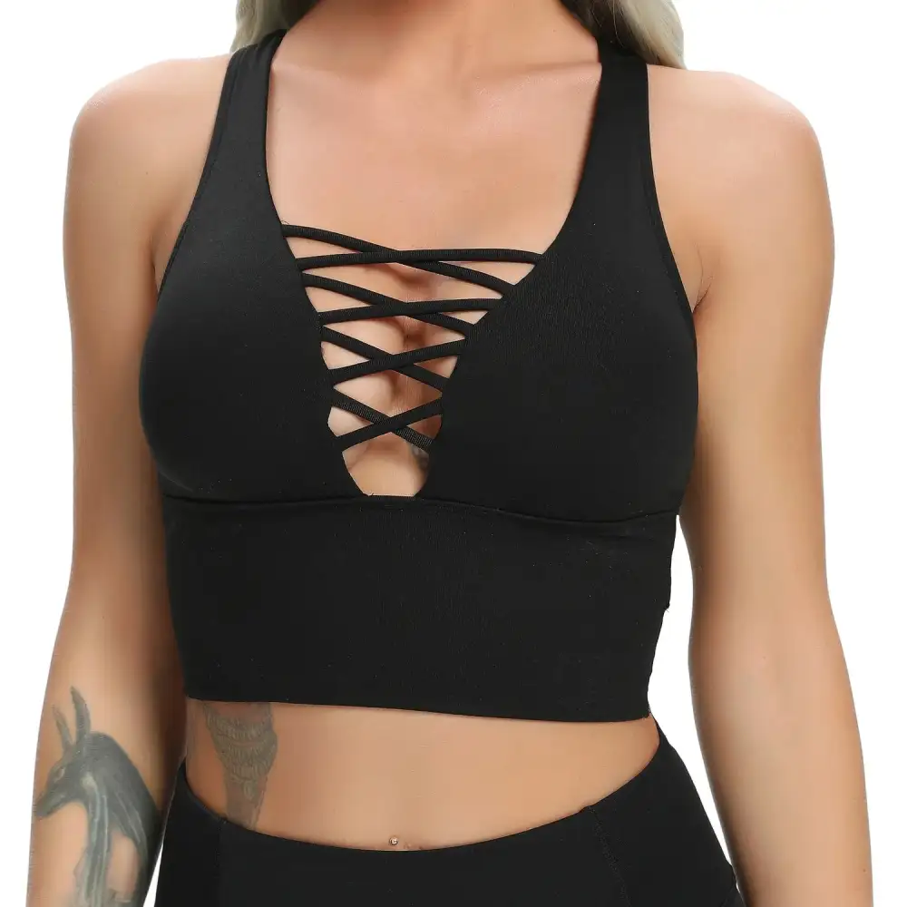 V-Neck Sports Bra with Decorative Straps