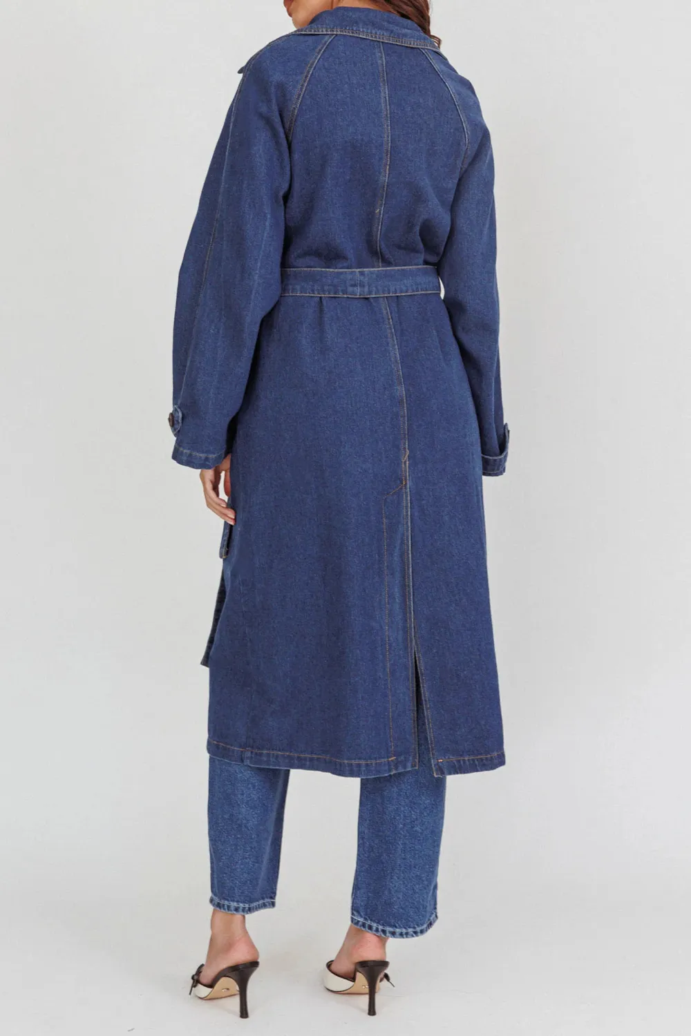 Elegant Cotton Denim Long Coat