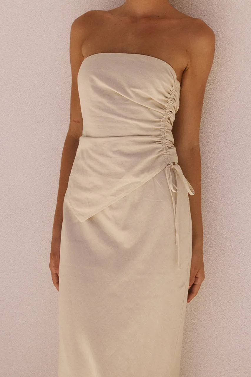 Strapless Ruched Side Tie Tube Top