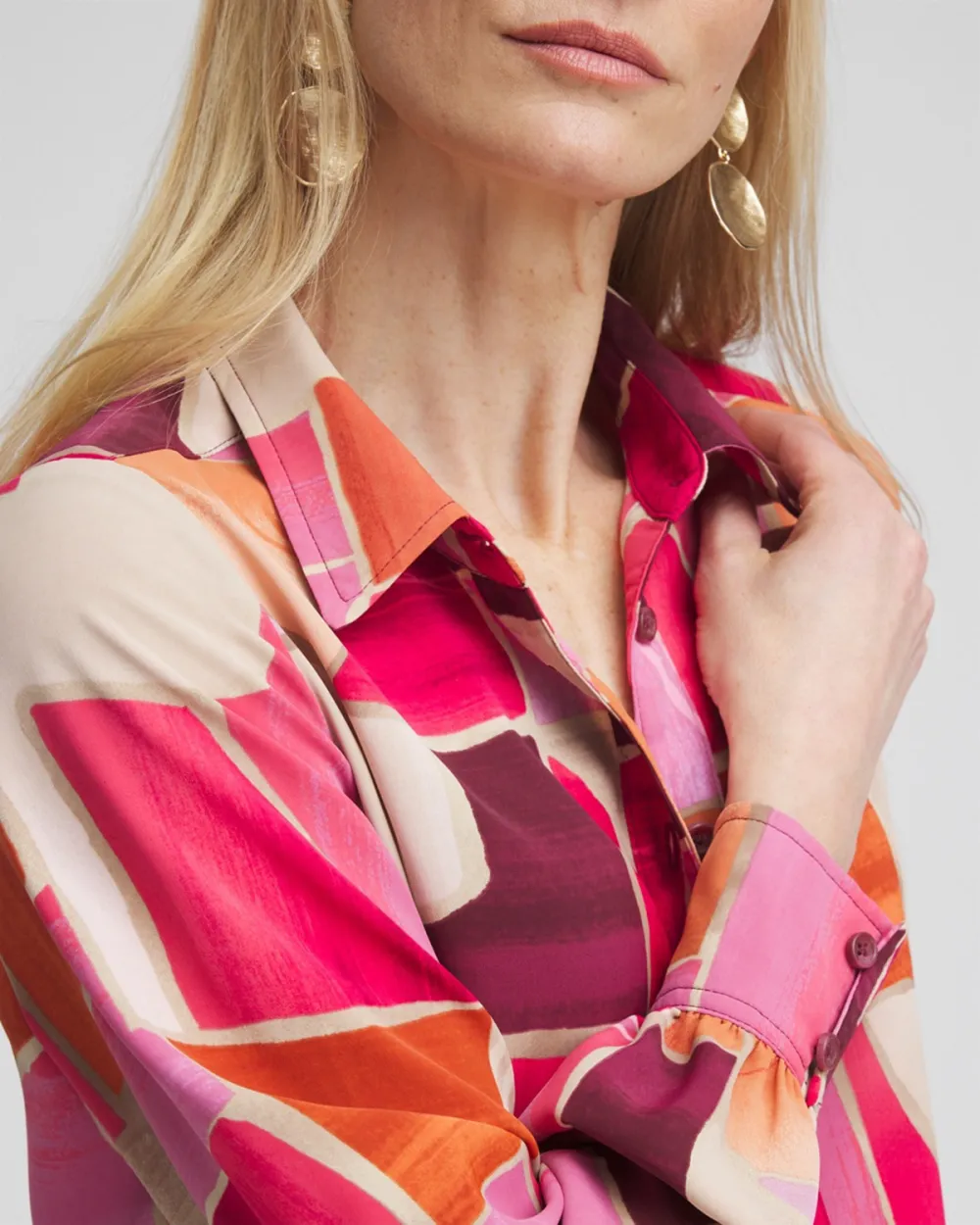 Faux Silk Sunset Collared Shirt
