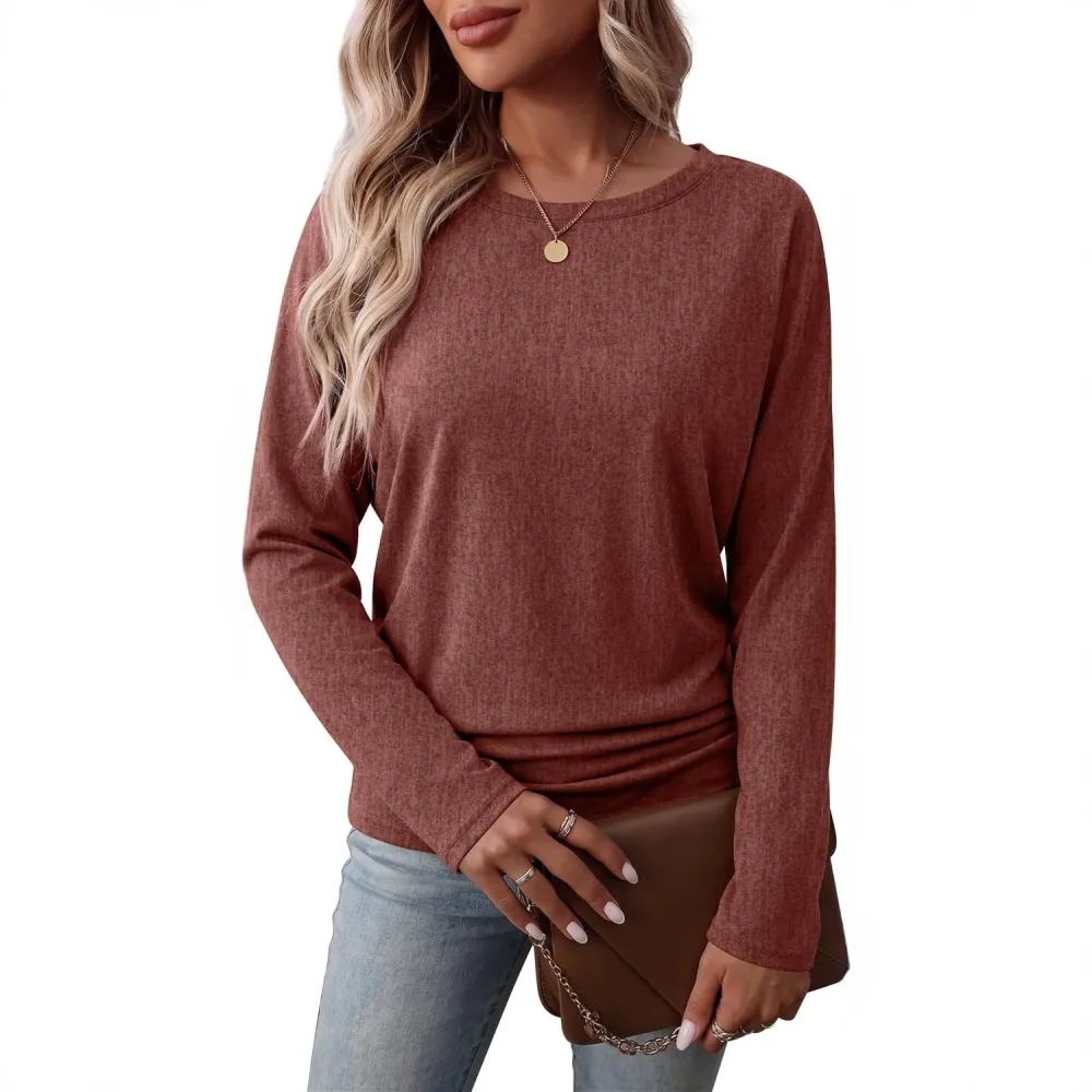 Women's Long Sleeve Ruffle Blouse, Fall Top, Lightweight Sweater