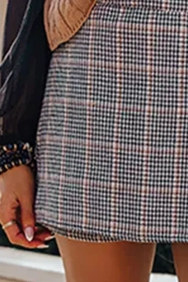 Simple OL Style Retro Plaid Skirt Pants
