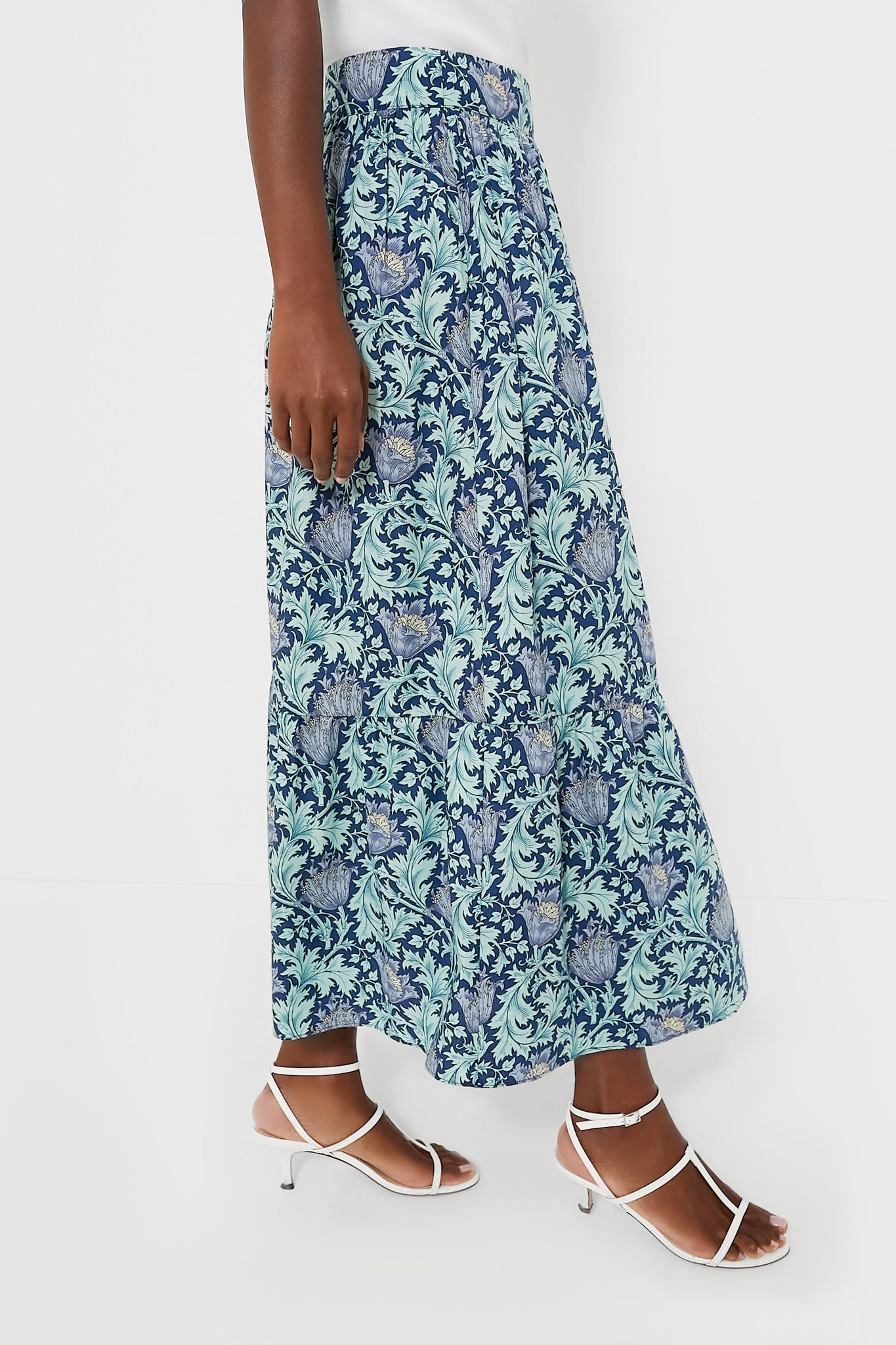 Multi Blue Leafy Floral Devon Maxi Skirt