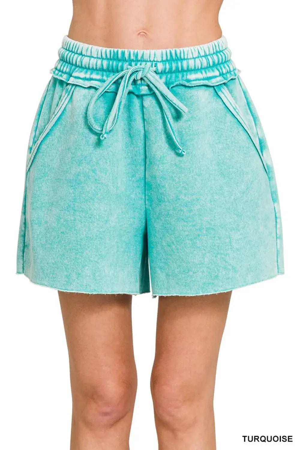Easygoing Acid Wash Fleece Drawstring Shorts with Pockets