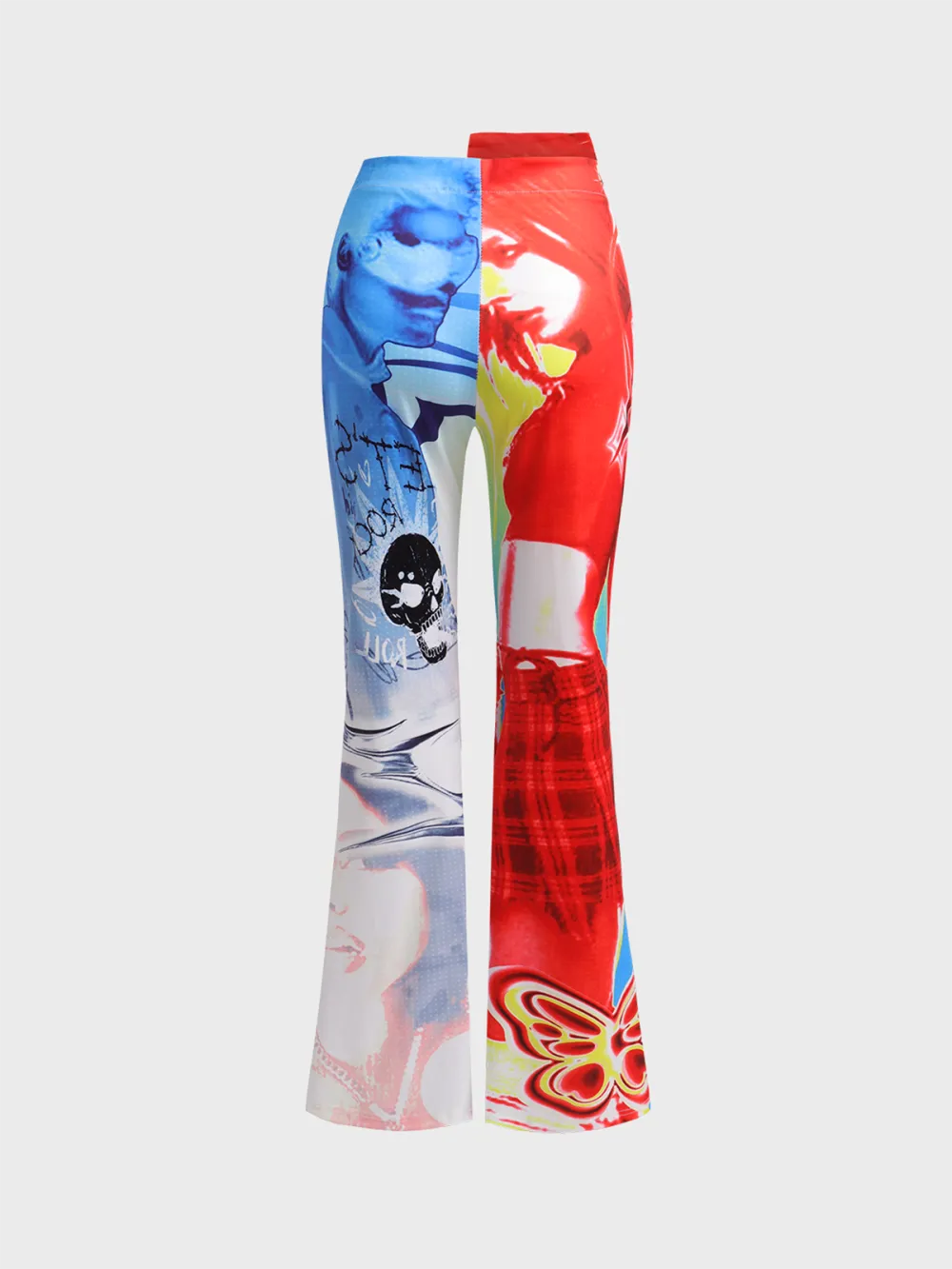 Multicolor Figure Print Color Block Bottom Pants