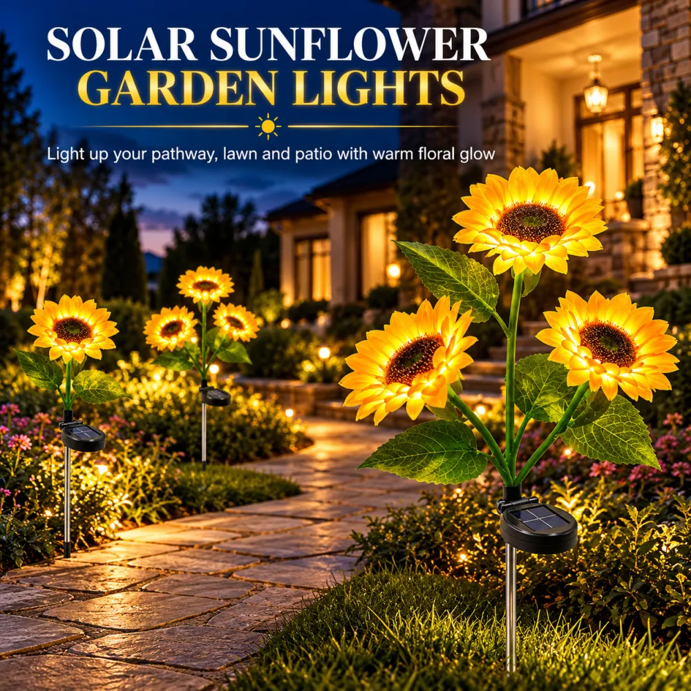 LED Solar Sunflower Garden Stake Light – IP65 Waterproof, Realistic Decor for Lawn, Patio & Pathway Lighting