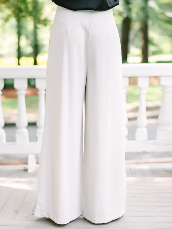 Cream White Wide Leg Trousers