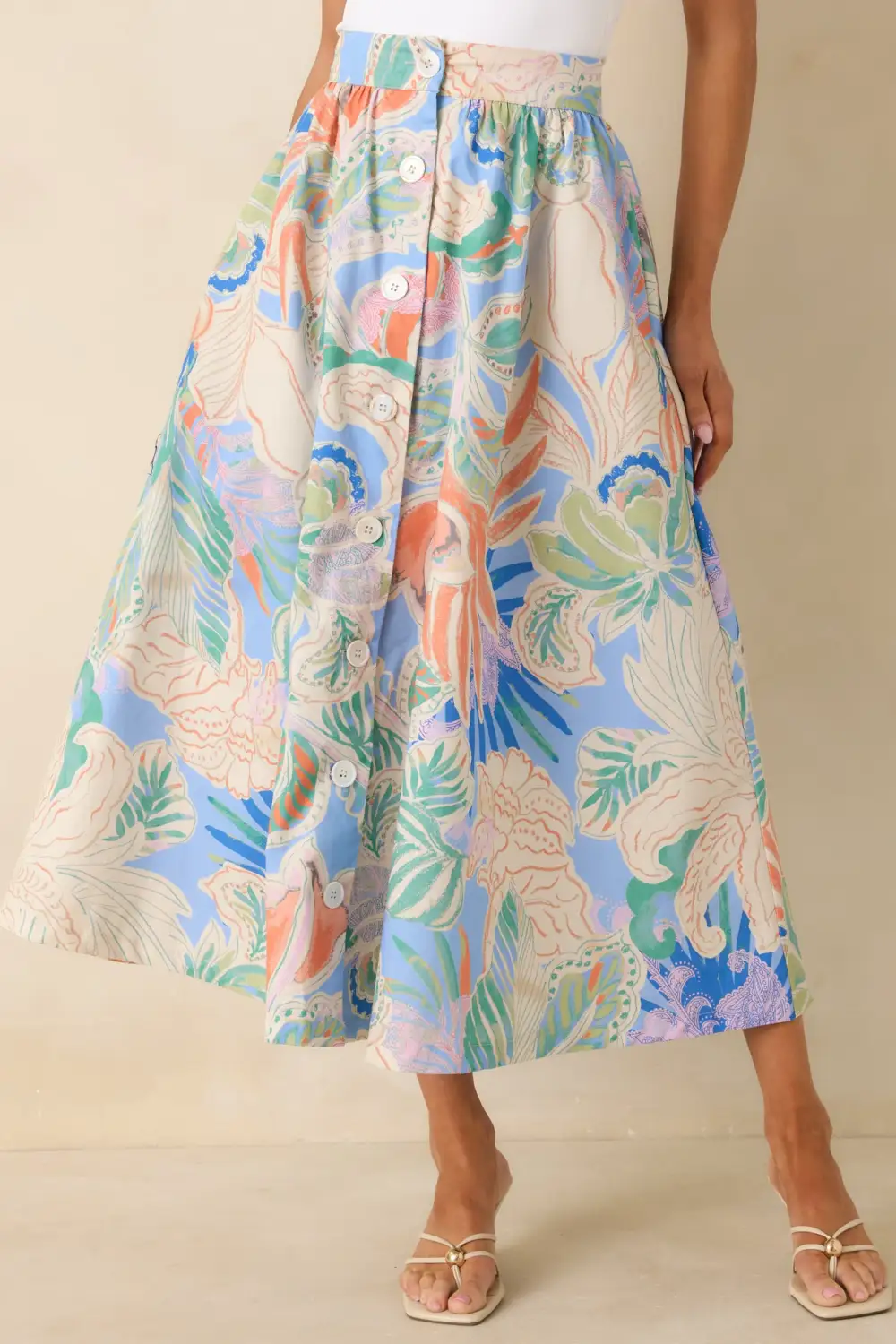 Sketchbook Multi Floral Button-Front Maxi Skirt