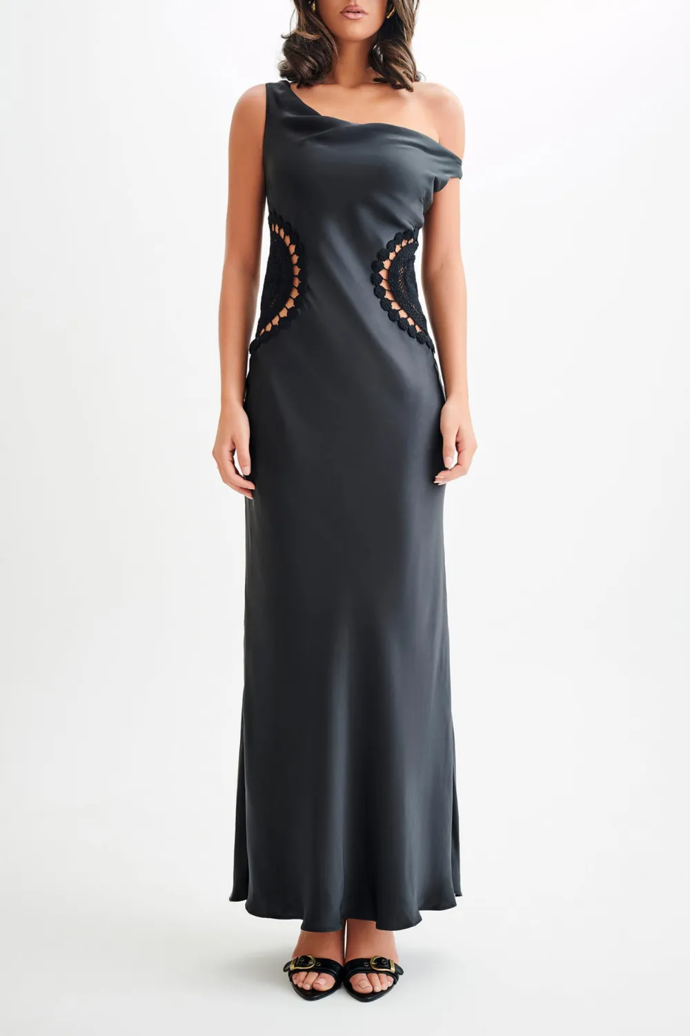 Satin Maxi Dress With Crochet