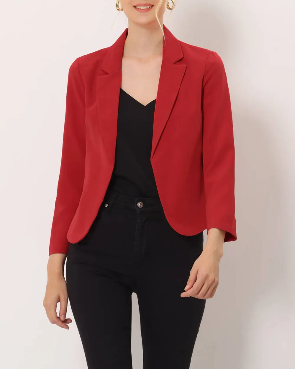 Open Front Crop Suit Blazer Jacket