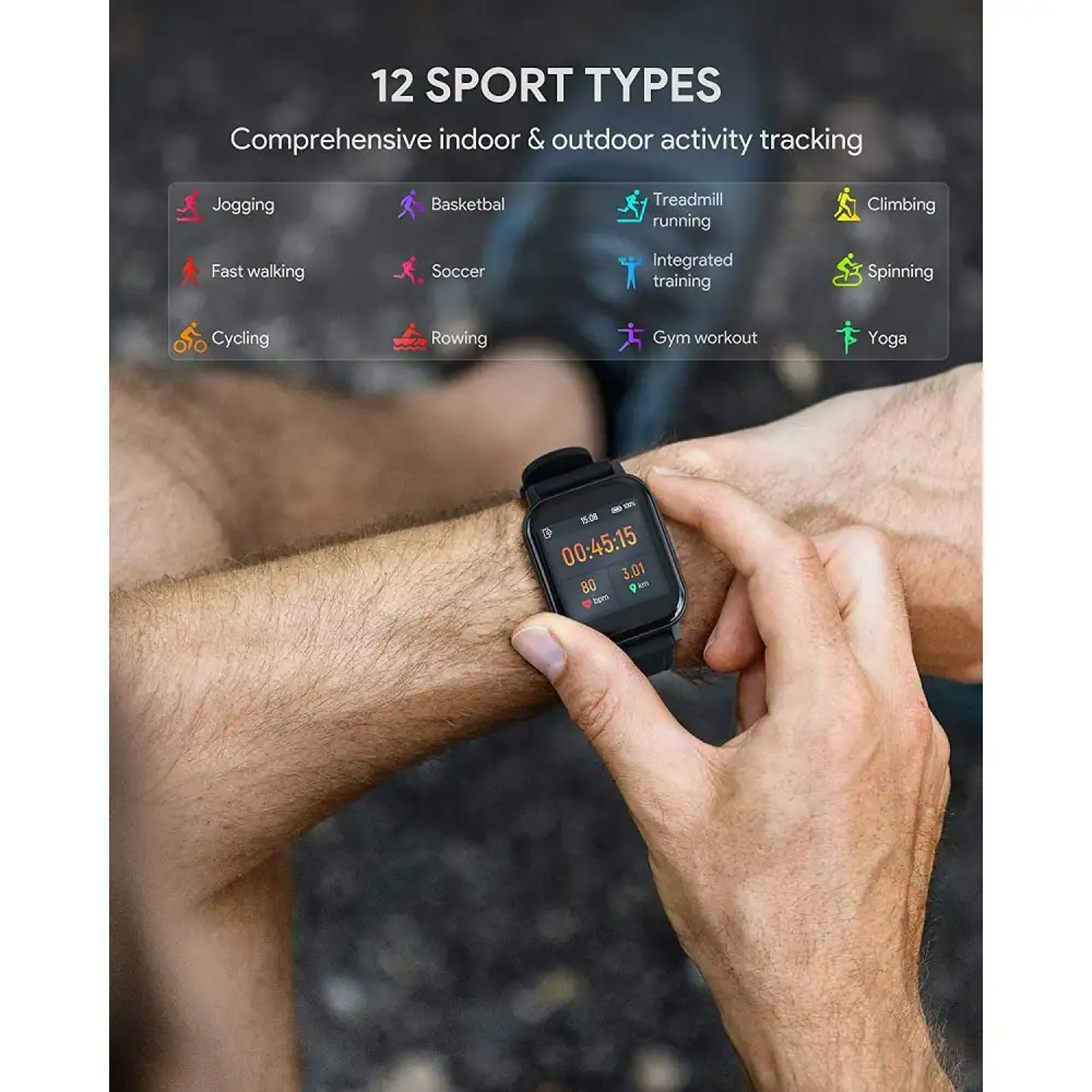 AUKEY Smartwatch Fitness Tracker 12 Activity Modes IPX6 Waterproof Black