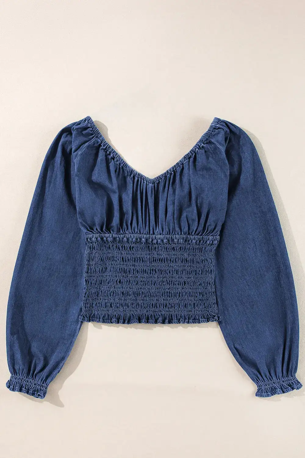 Ruffled Smocked V-Neck Blouse
