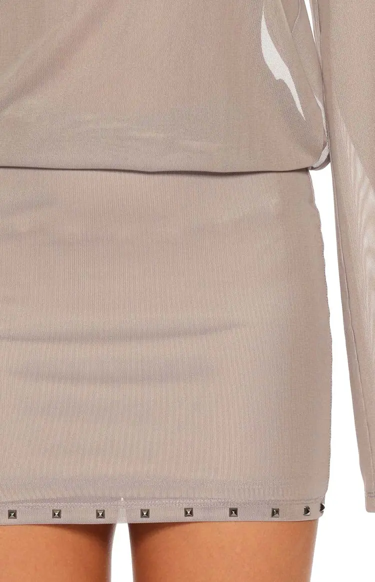 Mesh Long Sleeve Sheer Mini Dress