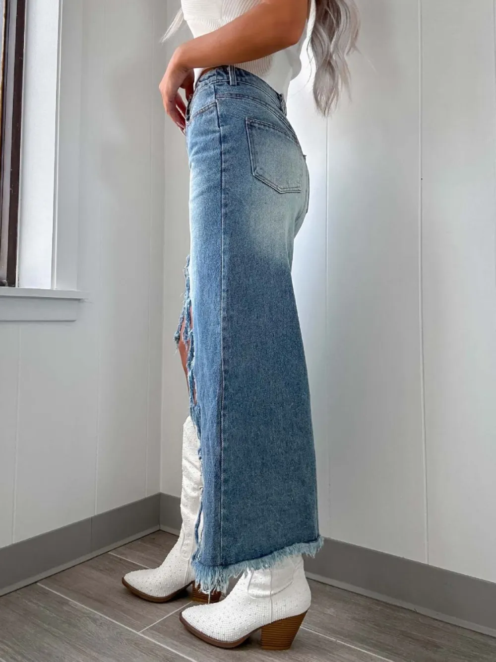 High Waist Raw Hem Skirt