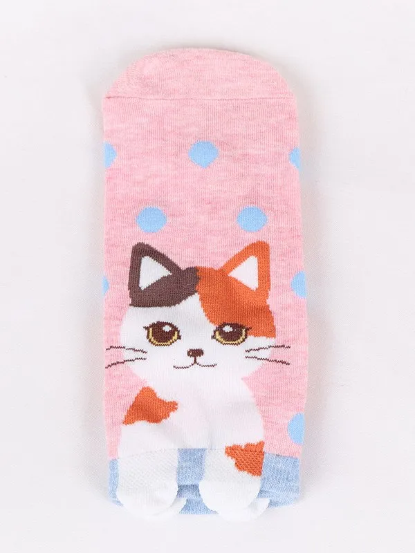 Daily Casual Cat Pattern Striped Cotton Socks Fun Cartoon Accessories