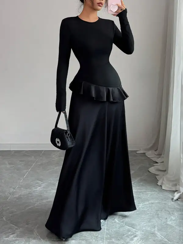 High Trim Neck Maxi Dress