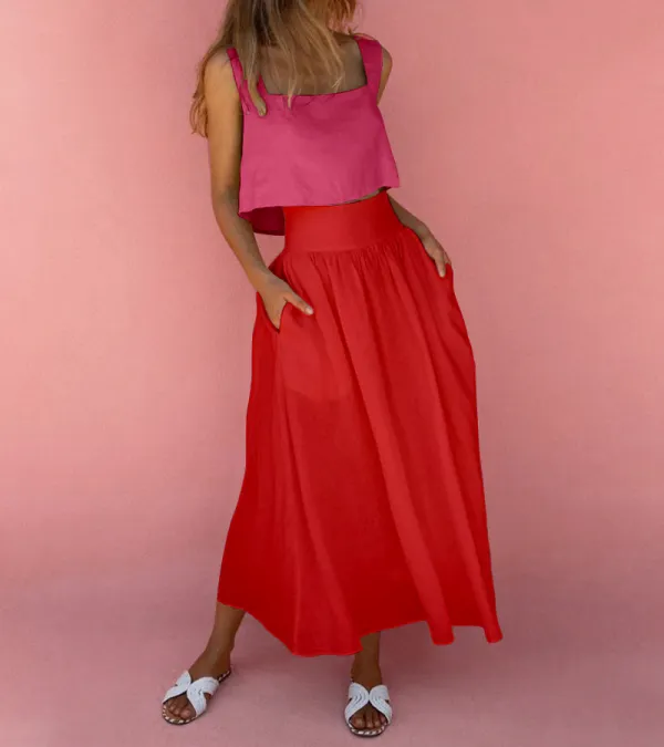 Square Neck Top with A-line Skirt 2pieces Set