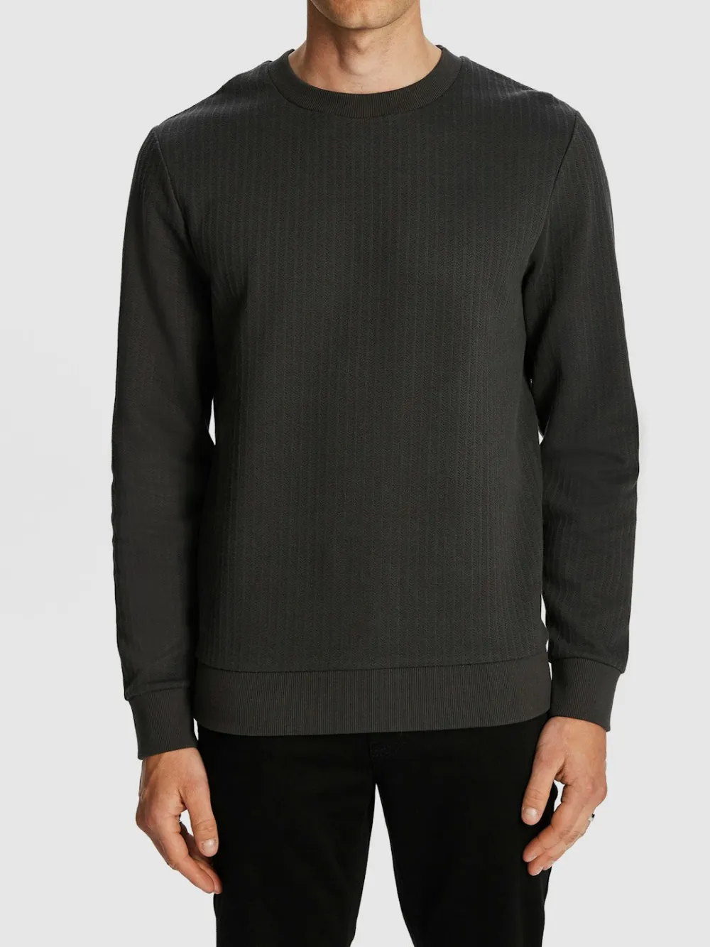 Charcoal Crew Neck Ribbed Sweatshirt