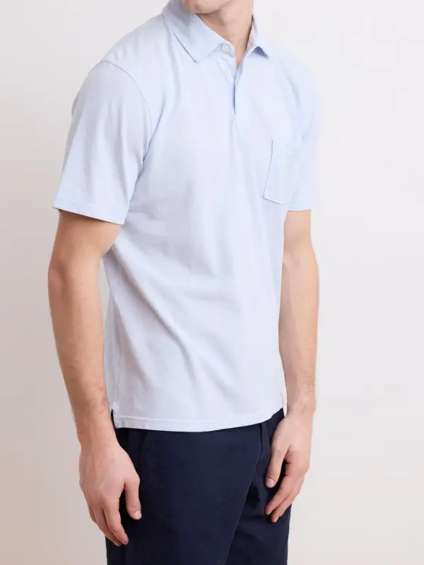 Comfortable Casual Breathable Soft Faded Blue Polo Shirt