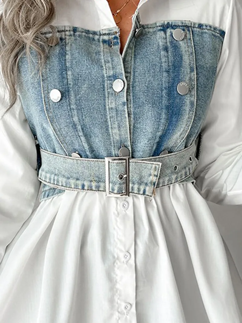 casual denim patchwork shirt dress