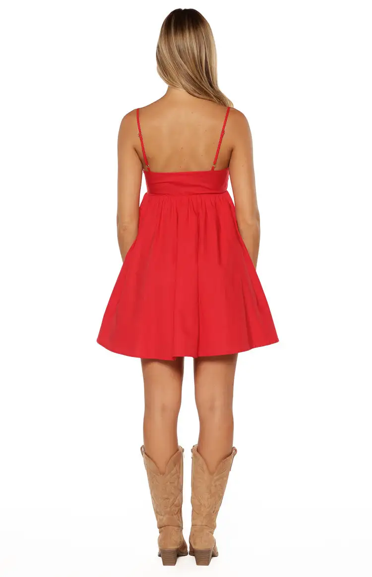 Square Neck Embroidered Mini Dress