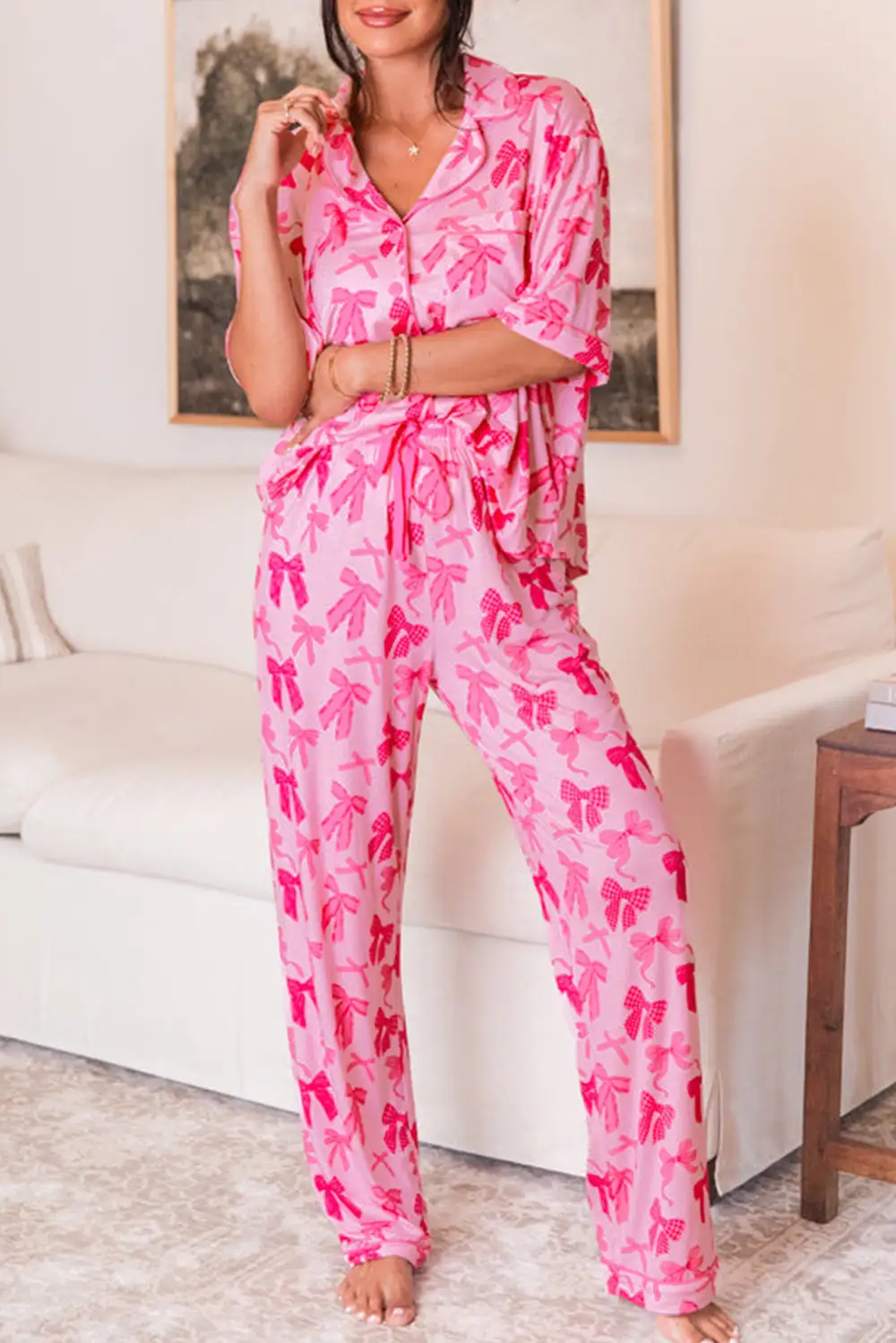 Bedtime Bow Detail Bow Pajama Set