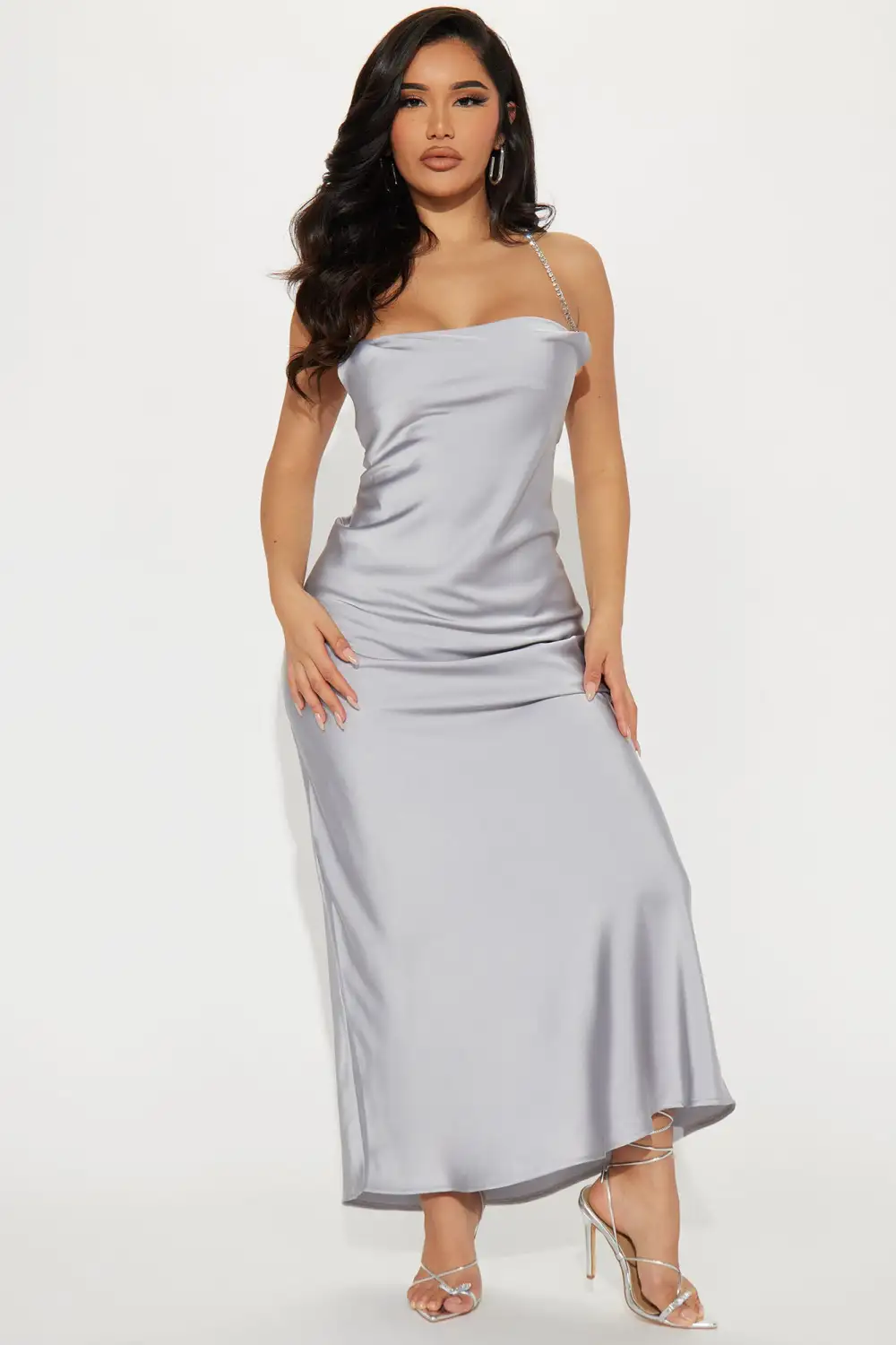 Gia Satin Maxi Dress - Grey
