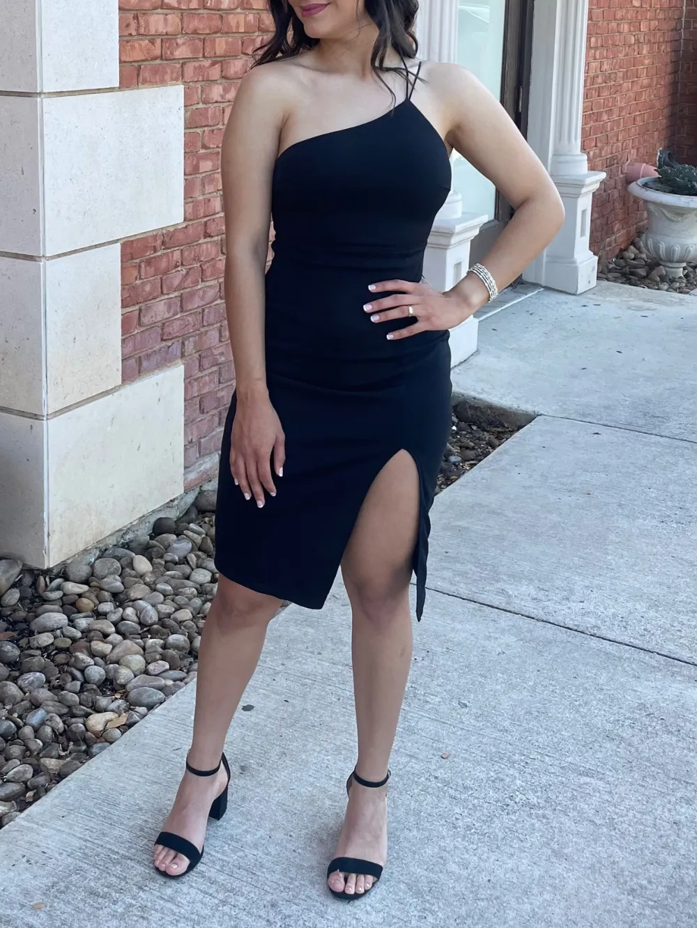 Black Asymmetrical Bodycon Midi Dress