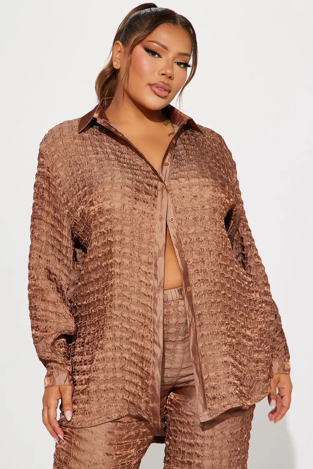 Royal Textured Pant Set - Brown