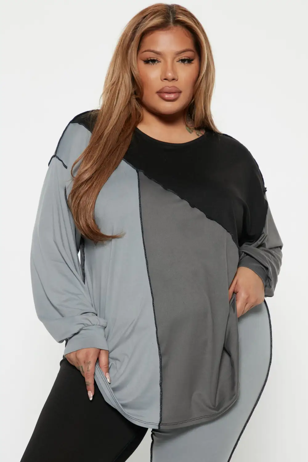 No Drama Colorblock Legging Set - Grey/combo