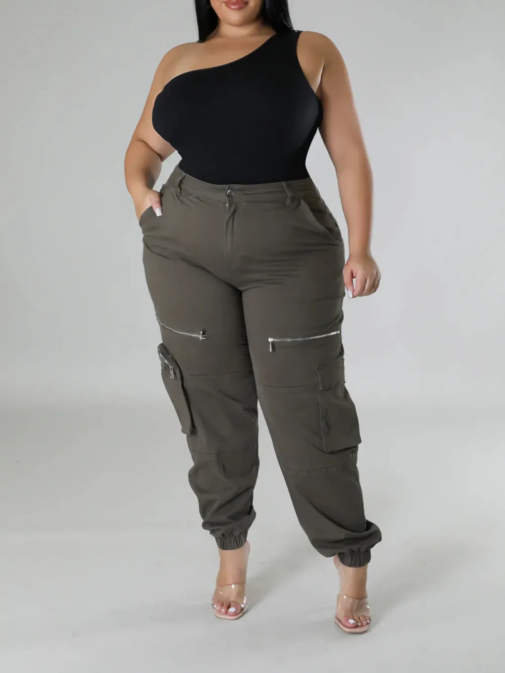 Plus-Size Fashion Women'S Solid Color Zipper Pants