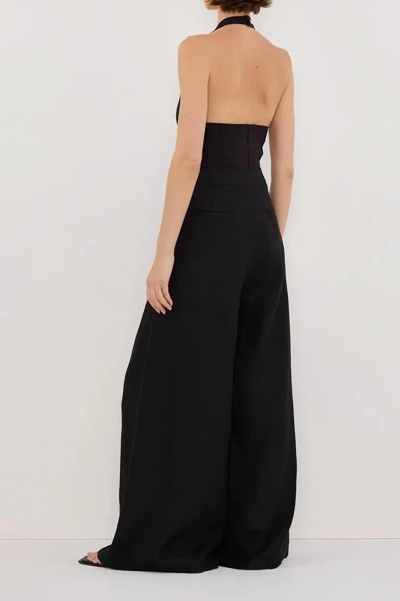 BLACK WIDE LINEN PANT