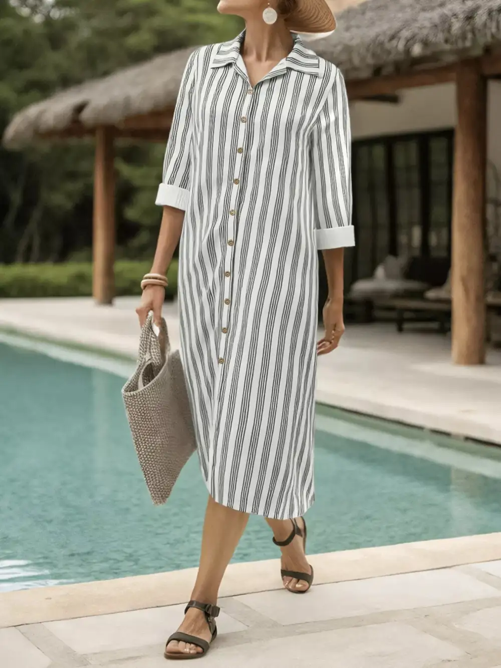 Plus Size Button Front Midi Dress