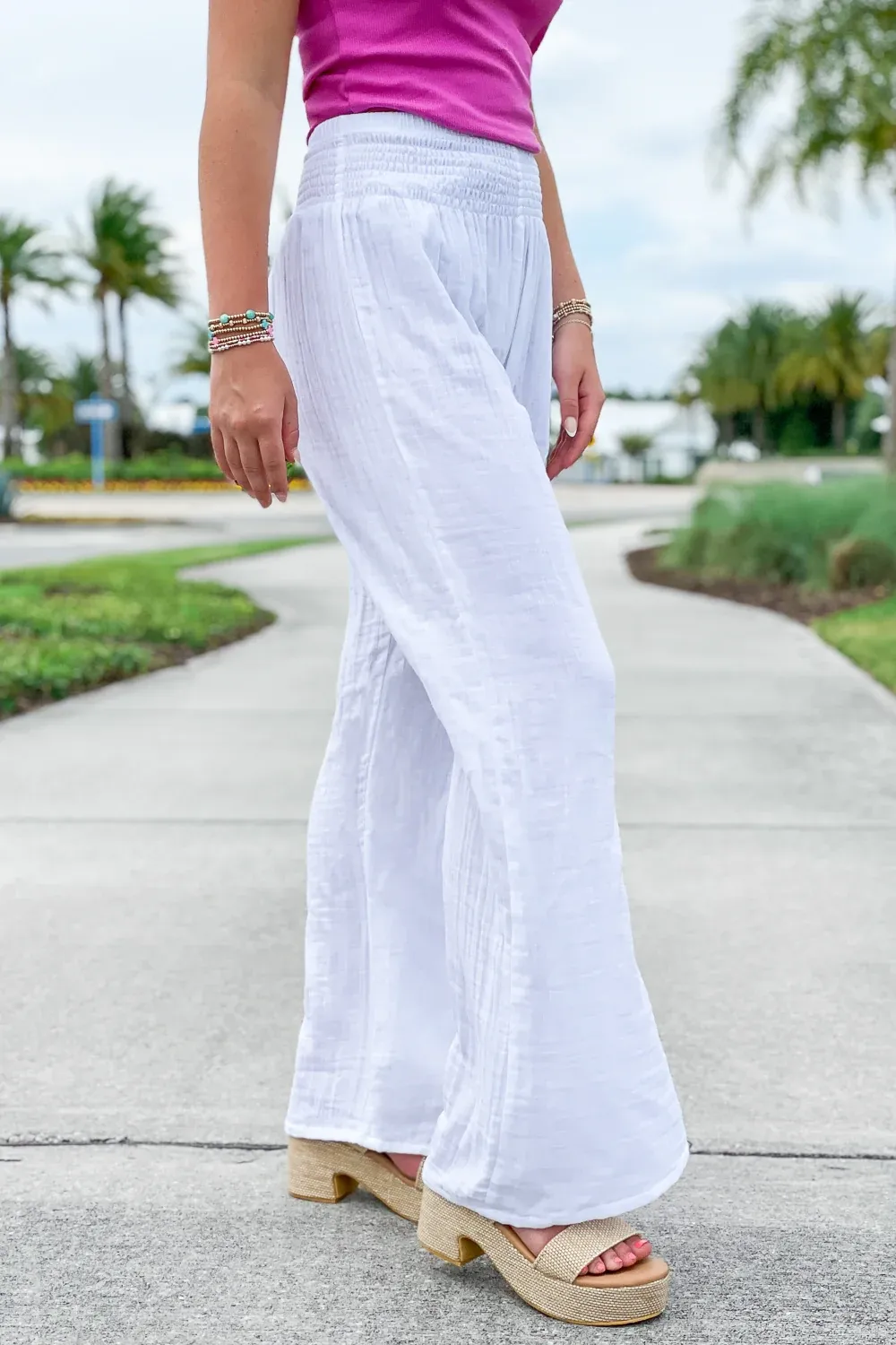 White Elastic Waistband Trousers