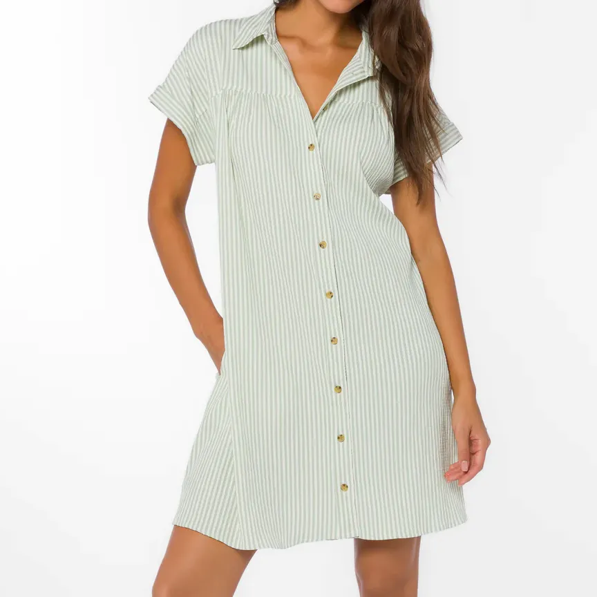 Women's Collared Striped Button Front Mini Dress