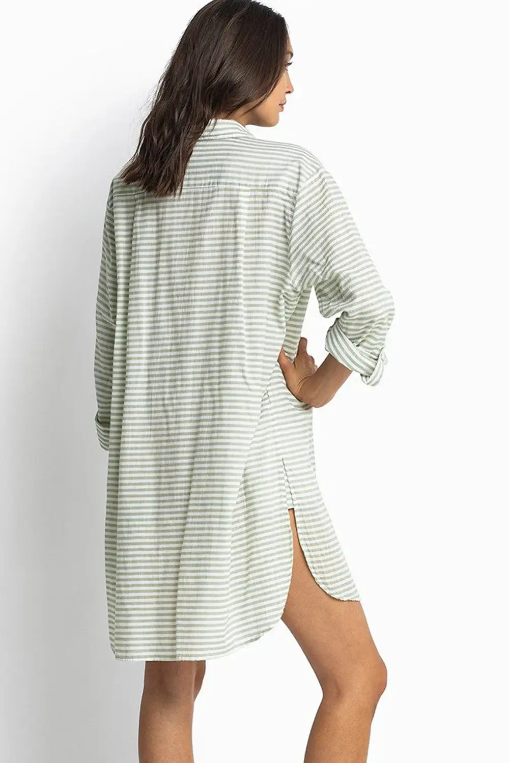 Stripe Collared Neck Pocket Swim Cover Up