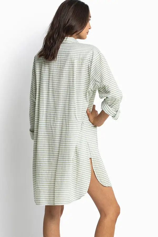 Stripe Collared Neck Pocket Swim Cover Up