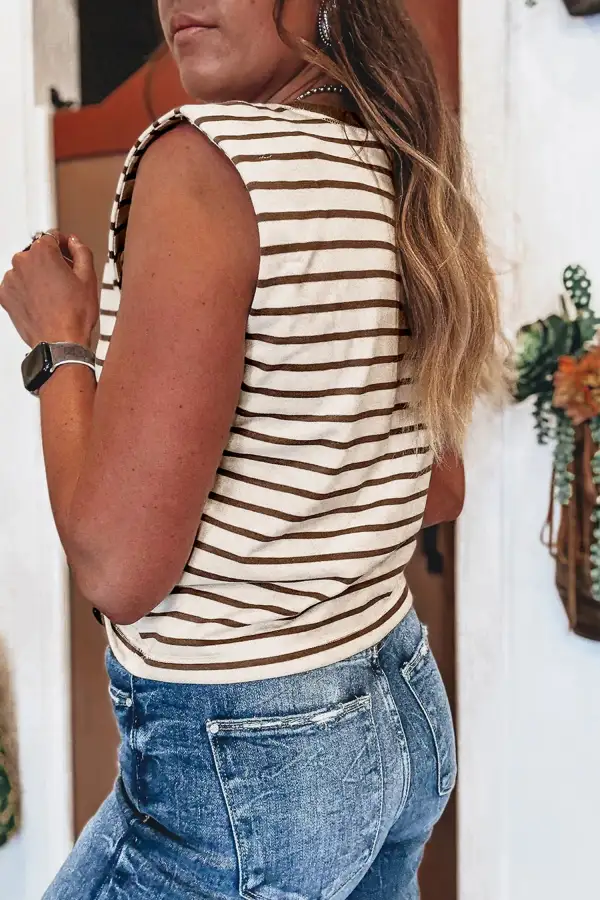 Ribbed Round Neck Trim Loose Tank Top