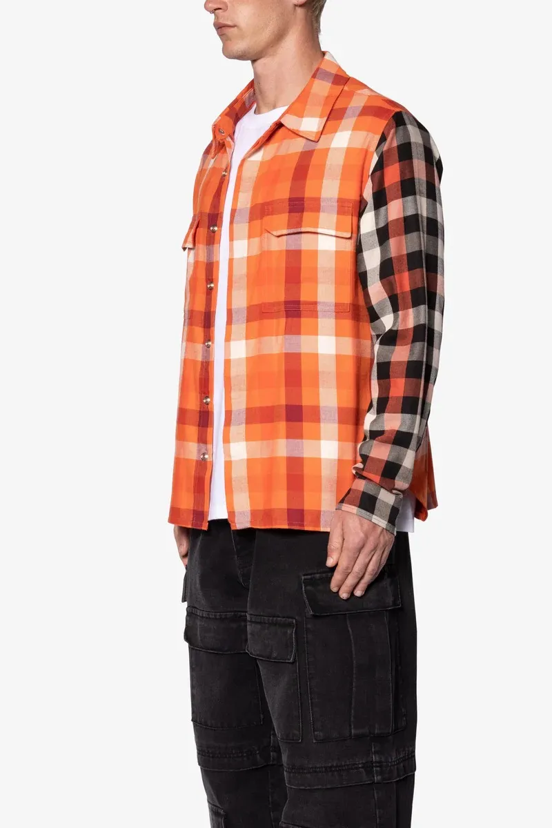 ORANGE AND BLACK PLAID FLANNEL SHIRT