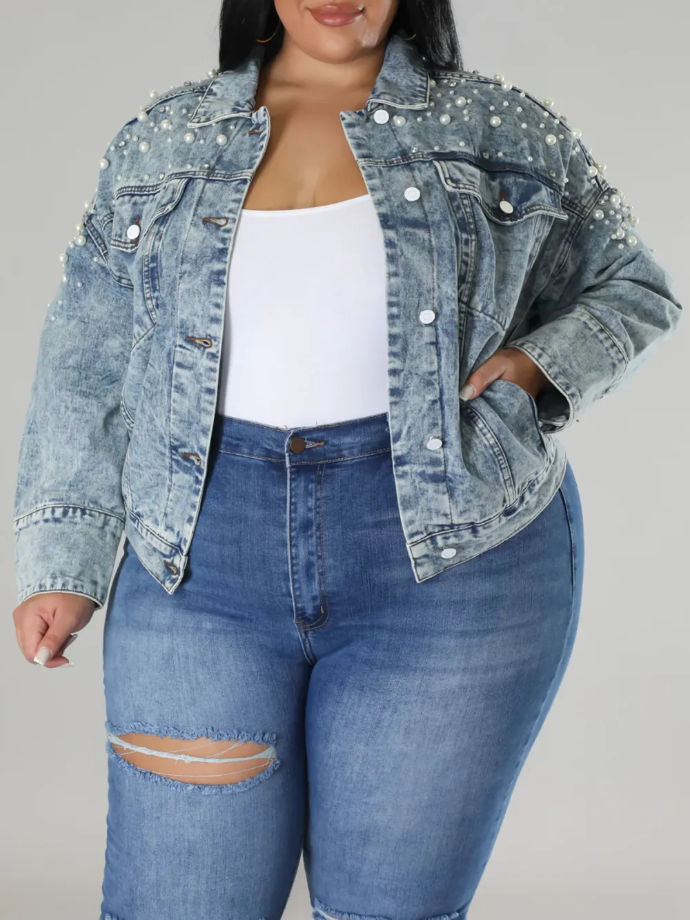 Plus-Size Fashion Denim Jacket For Women