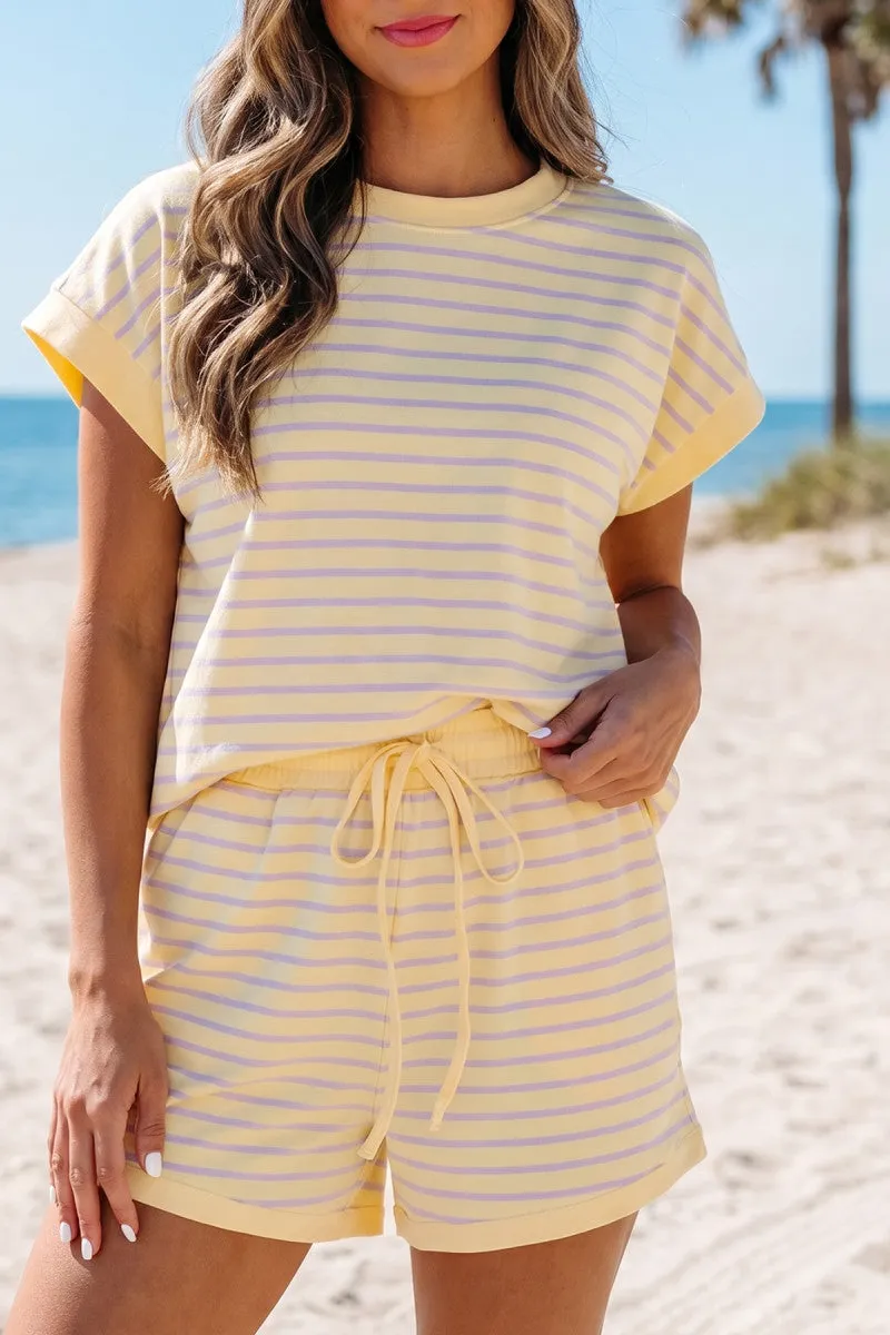 Striped Relaxed Drawstring Two Piece Set